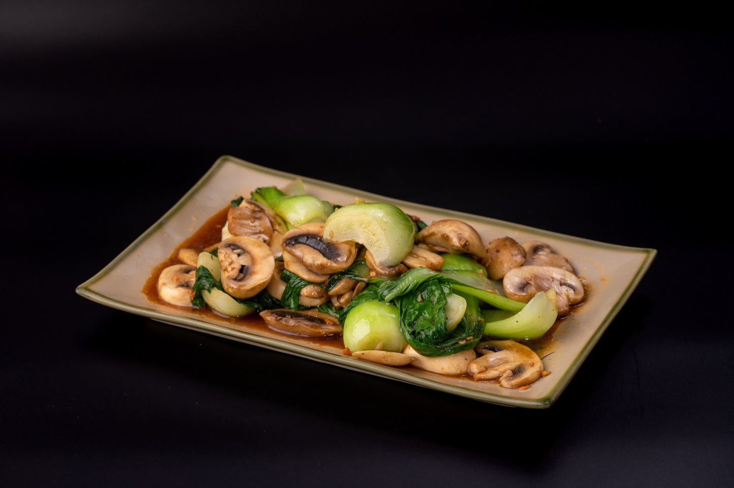 M35 - STIR FRIED BOK CHOY & GARLIC MUSHROOM - Love Asia Restaurant & Bar